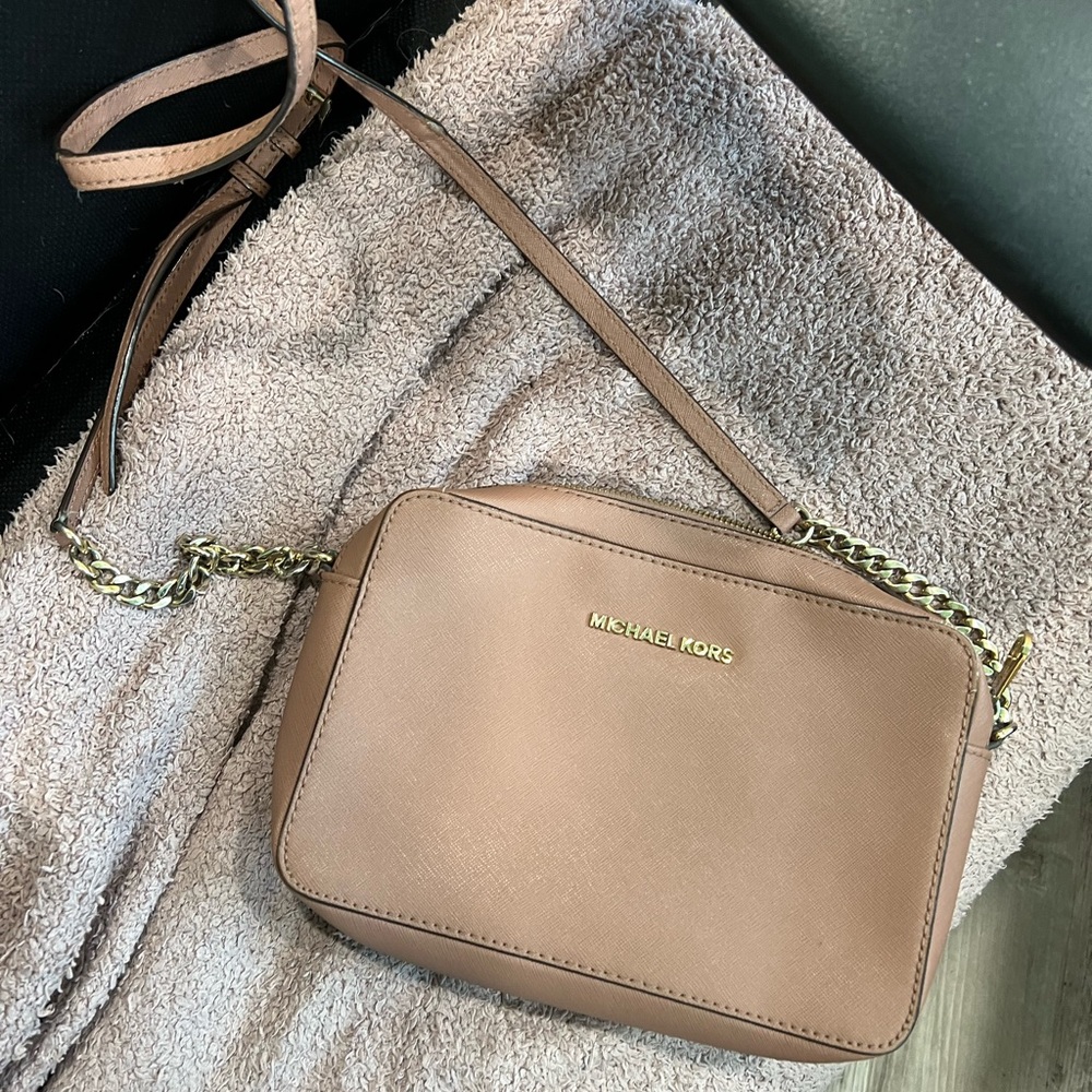 Michael Kors Tan Crossbody Camera Bag with Gold-Tone Hardware